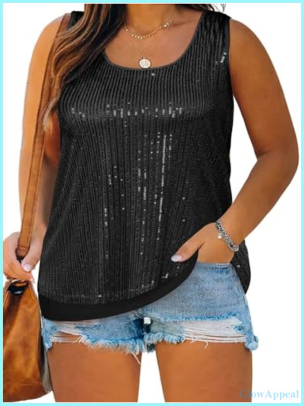 Plus Size Sequin Tank Top Sleeveless Sparkle Shimmer Tunic